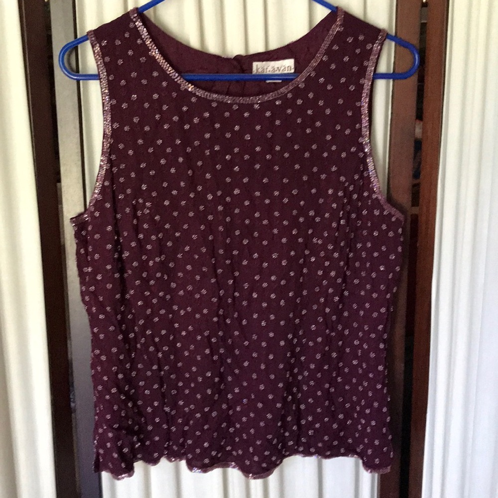 Vintage embroidery beaded top blouse Sz L